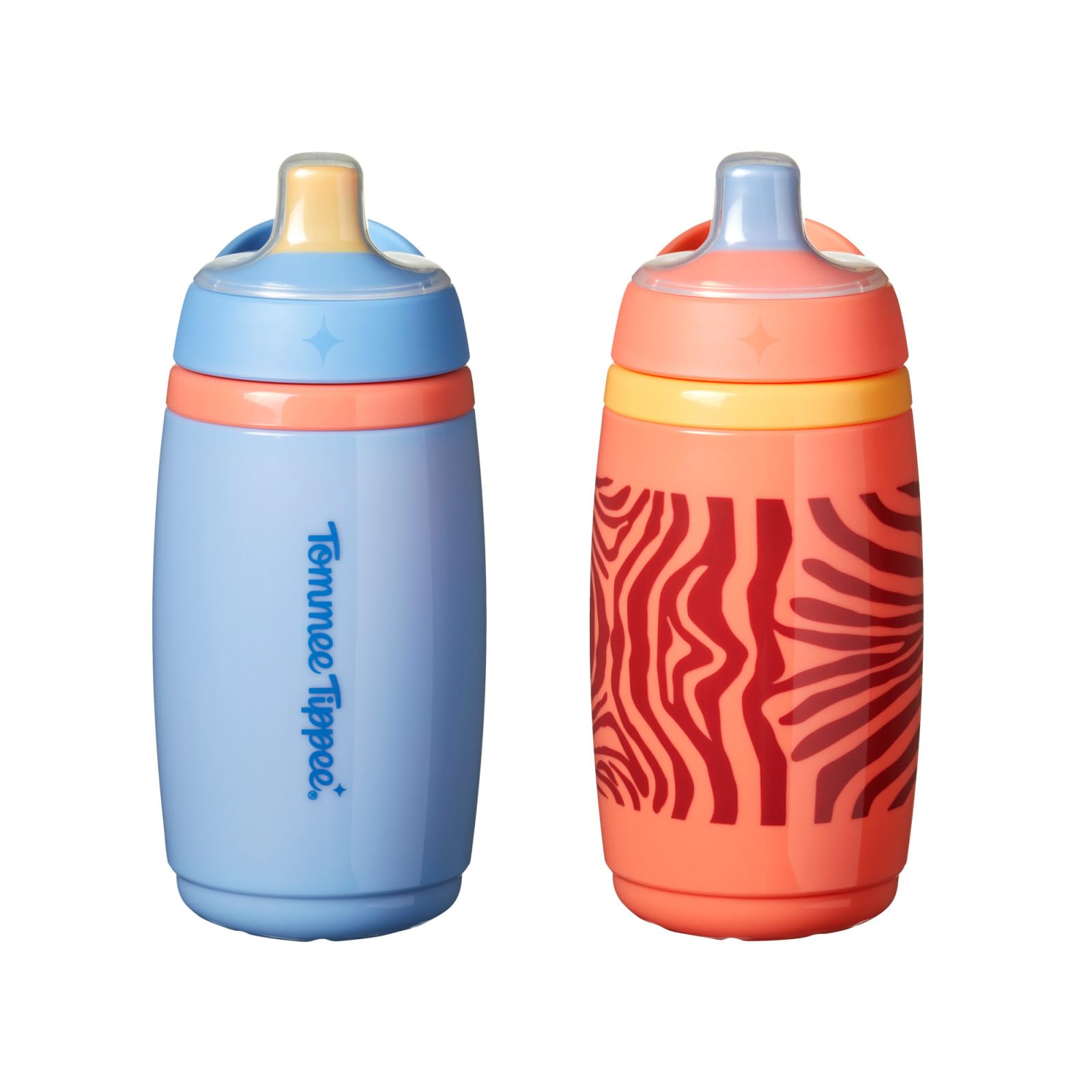 Tommee Tippee Active Spout Toddler Cups, 9 oz, Insulated Sippy Cups For Toddlers 1-3, Silicone Spout, Leak-Proof Valve and Handle, Orange and Blue, Pack of 2, Orange & Blue