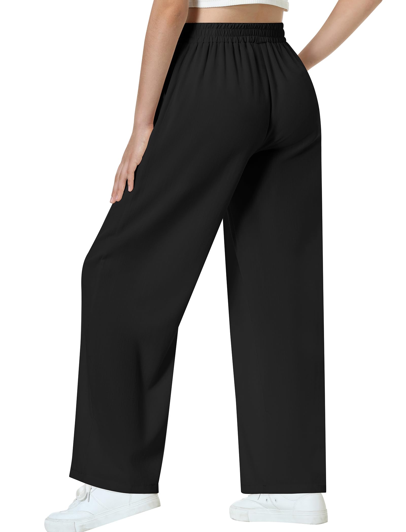 EXARUS 3er-Pack Mädchen-Hose mit weitem Bein, lockere Hose, Leinen, fließend, mit Taschen, elastischer Bund, leger, für Kinder von 6–12 Jahren
