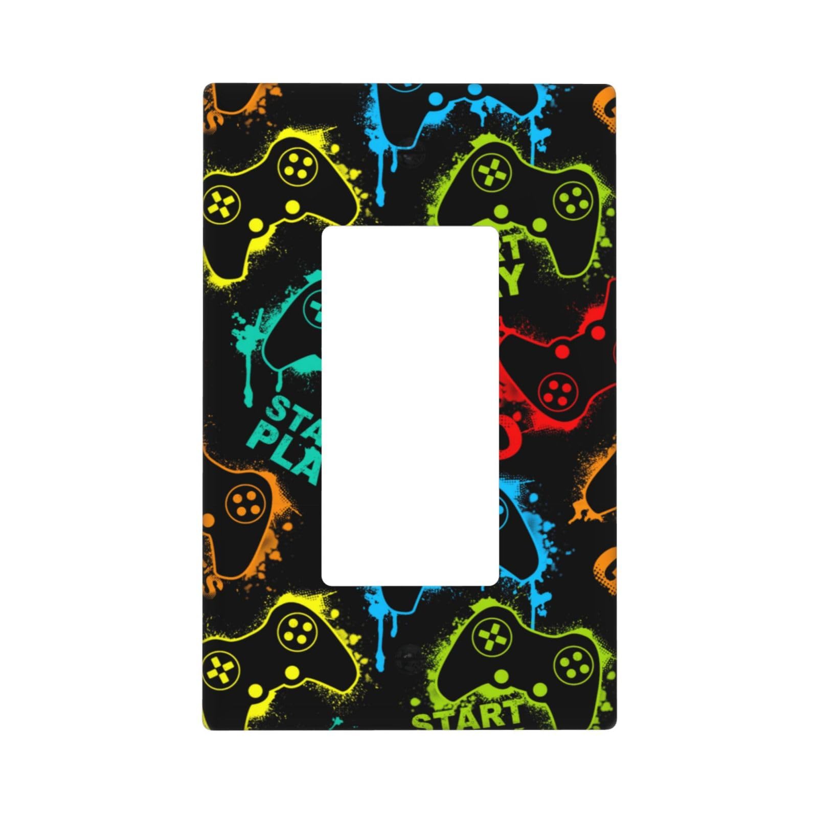 Video Game Controller 1-Gang Light Switch Cover Plate Decorative Single Rocker Wall Plates Electric Switch Covers Faceplate for Bathroom Bedroom Kitchen