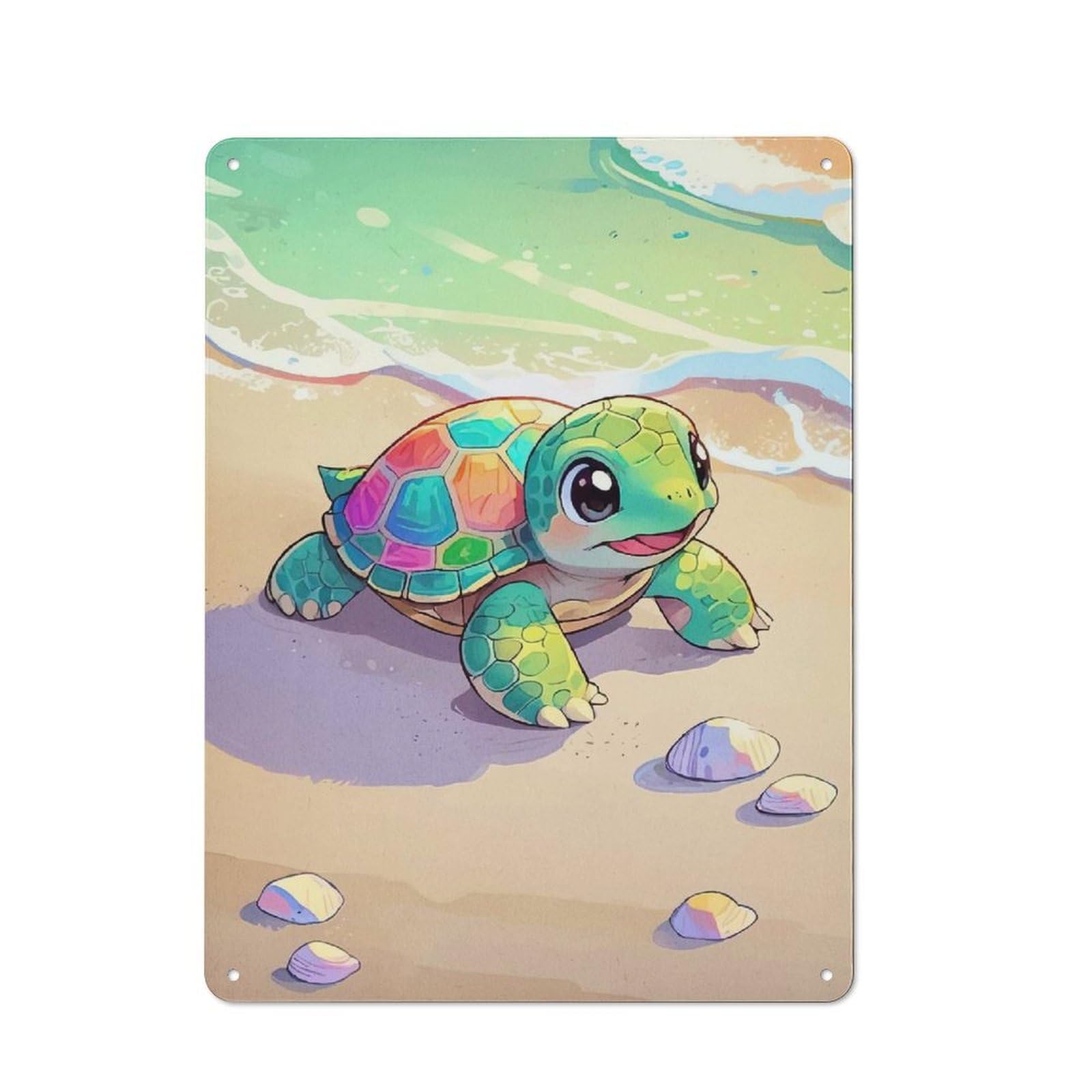 Junmoney Cartoon Turtle Beach Rustic Metal Wall Sign 40X30cm For Kitchen Or Home Bar, For Garage, Workshop And Man Cave Decoration