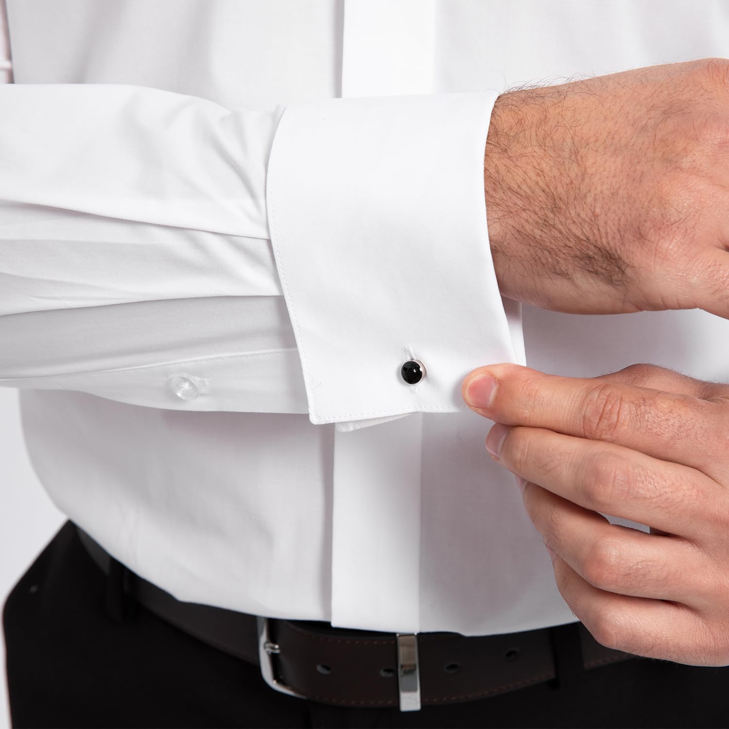 Camicia da smoking da uomo con colletto ad ala nascosta abbottonatura francese elasticizzata camicia formale a maniche lunghe tinta unita