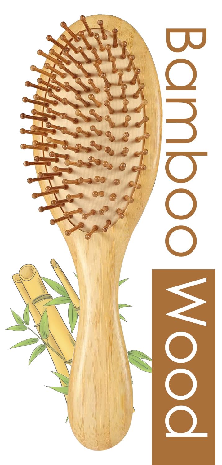 Lyrovo Bamboo Hair Brush for Hair Growth, Natural Bamboo Bristles Detangling Wooden Paddle Hairbrush for Massaging Scalp