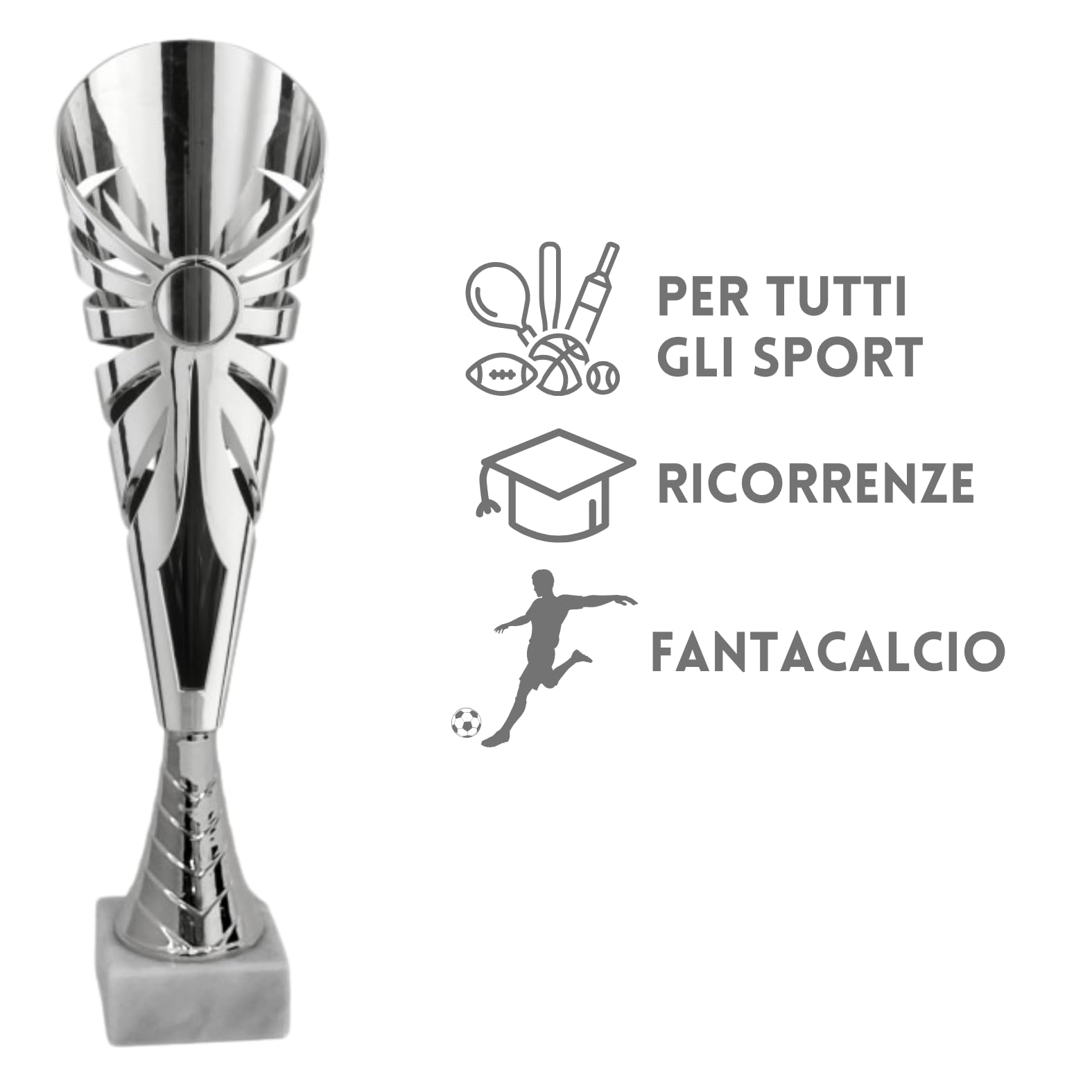 Trofei Personalizzati in Set Completi per Il Calcio, Calcetto o Fantacalcio con Tris di Coppe, Miglior Giocatore e Capocannoniere Varie Misure e Budget Premiazioni