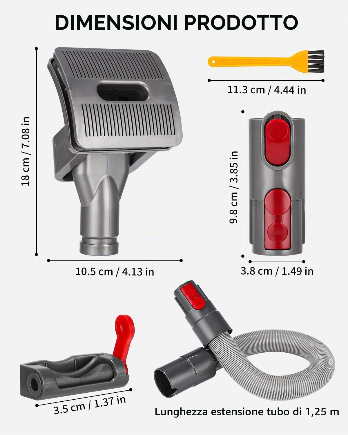 Spazzola per Cani,Peli Cane Gatto Compatibile per Dyson V11 V10 V8 V7,Spazzola Aspira Peli Animali Domestici con Adattatore Convertitore,2 Fermo Tasto Accensione,2 Spazzolini,Pet Grooming Kit Ricambi