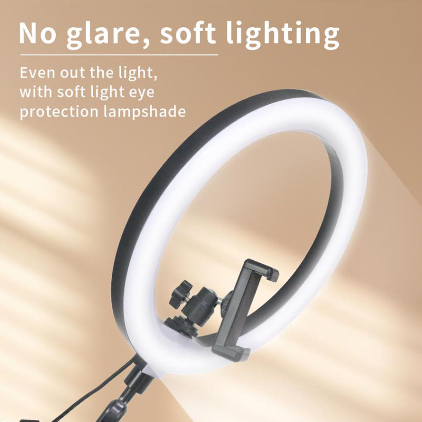 10-calowa Lampa Pierścieniowa LED ze Stojakiem, Lampa Pierścieniowa z możliwością Regulacji Kąta z Klipsem na Biurko, Odłączane, ściemniane światło Wypełniające strumień na żywo