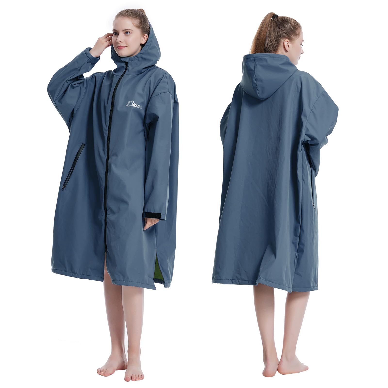 Oksun Oversized Waterproof Swim Parka: Windproof Warm Swimming Coat - Water Resistant Jacket - Thin Fleece Lined Surf Poncho
