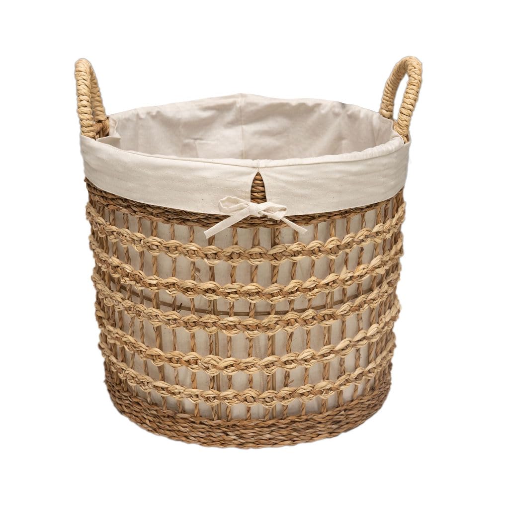 Arthur Cameron Natural - Dhepa Handwoven Lined Seagrass Basket – Woven Storage Basket With Decorative Circular Design Perfect For Living Room, Bedroom, Bathroom & More (Small)