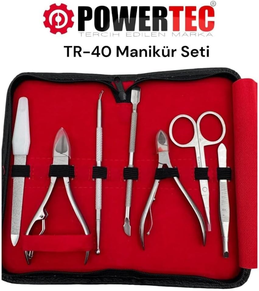 POWERTEC TR-40 Manikür Pedikür Seti El Ayak Tırnak Manikür Pensi Takımı Çantalı
