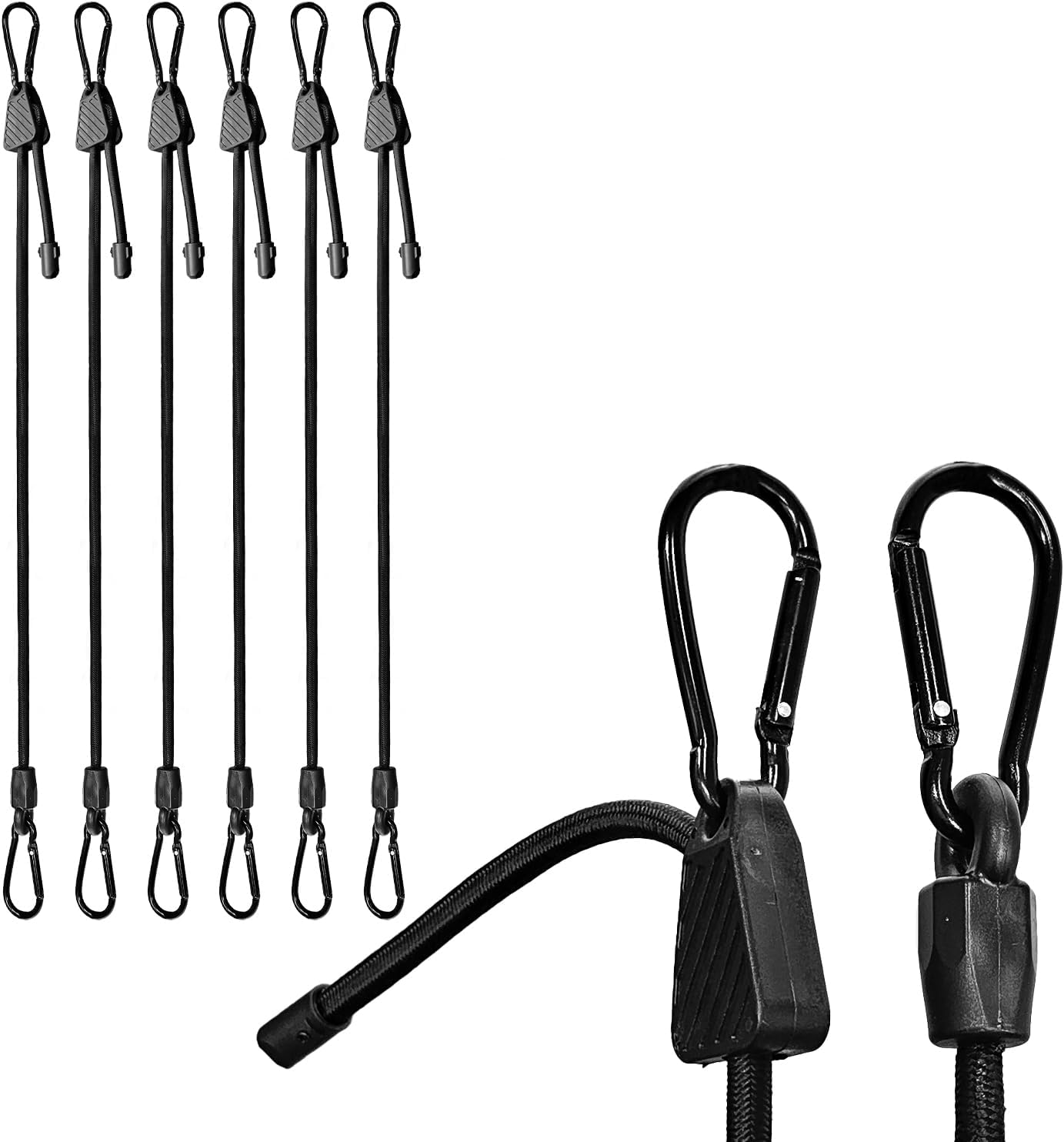 6 Pack Adjustable Bungee Cords with Hooks, 8" to 48" Adjustable Bungee Cord Strong Elastic Rope for Cargo Camping Bike Luggage Rack Rack Tents