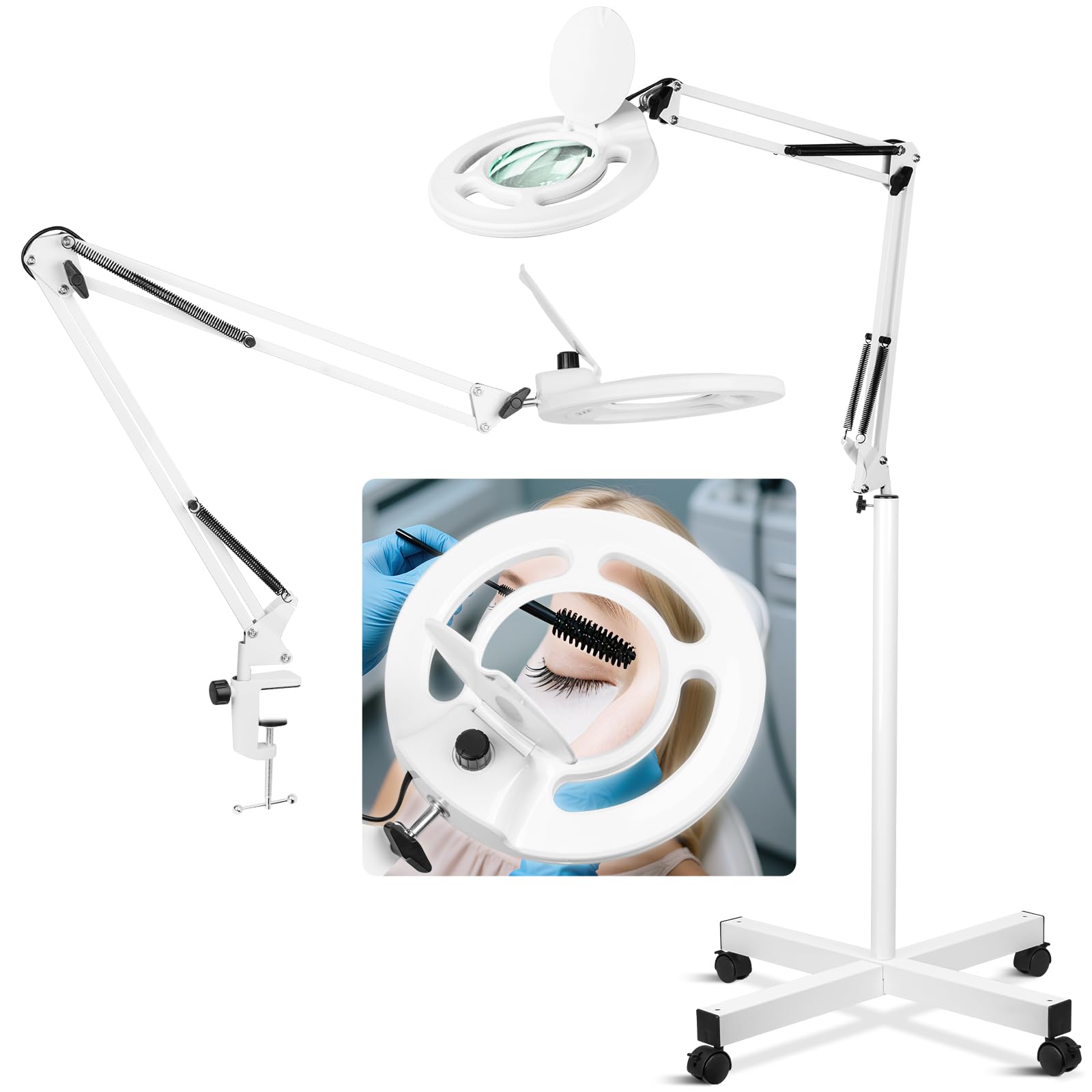 HITTI 2200 Lumens 12X Magnifier Esthetician Light, 4 Wheel Rolling Base