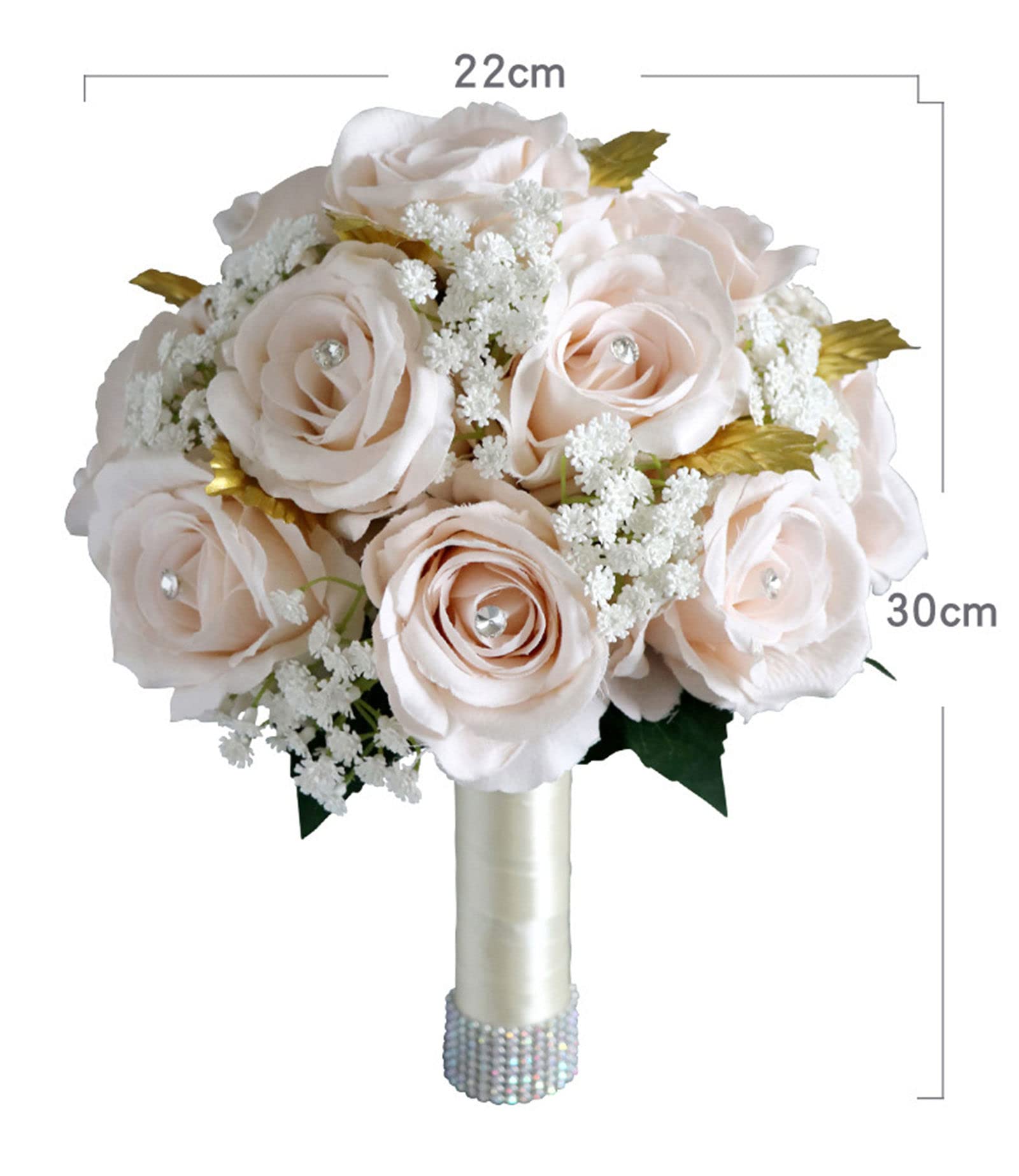 Bouquet di Fiori Artificiali da 8 Pollici, Rose Bianche finte in Seta, Bouquet da Sposa per Cerimonia, Anniversario, Baby Shower, Boho Rustico Vintage.