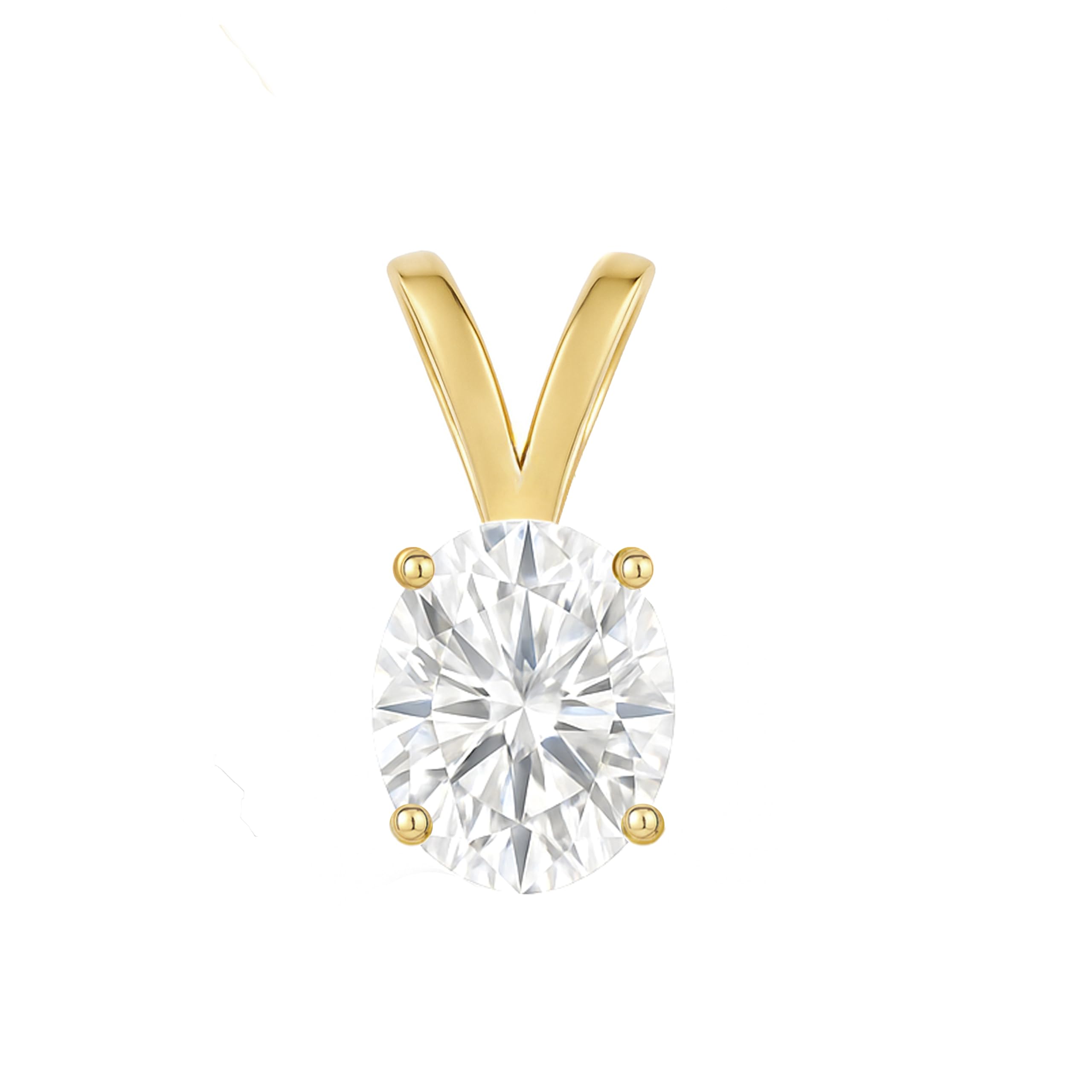 14K Solid White or Yellow Gold Lab Grown Moissanite Solitaire Pendant Necklace | Double Loop Bail | Round, Cushion, Oval Cut | Pendant Only | Fine