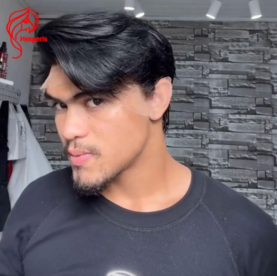 Hesperis Pre Plucked Men's Wig with Sideburns Shaved Lace Front Human Hair Wigs Short Pixie Cut Wig with Side Layered Bangs (150density)