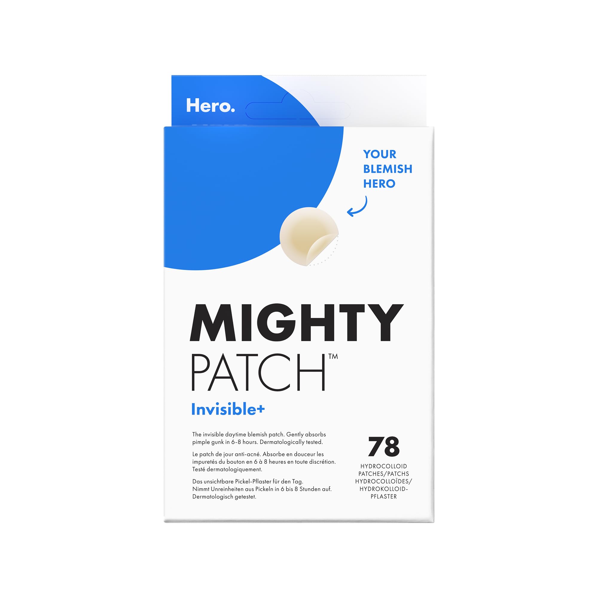 Hero Cosmetics Mighty Patch Invisible+ – Day Button Patch – Invisible & Discreet – Results in 6H – Hydrocolloid Technology – Absorbs Impurities & Reduces Pimples – Format 78 Patches