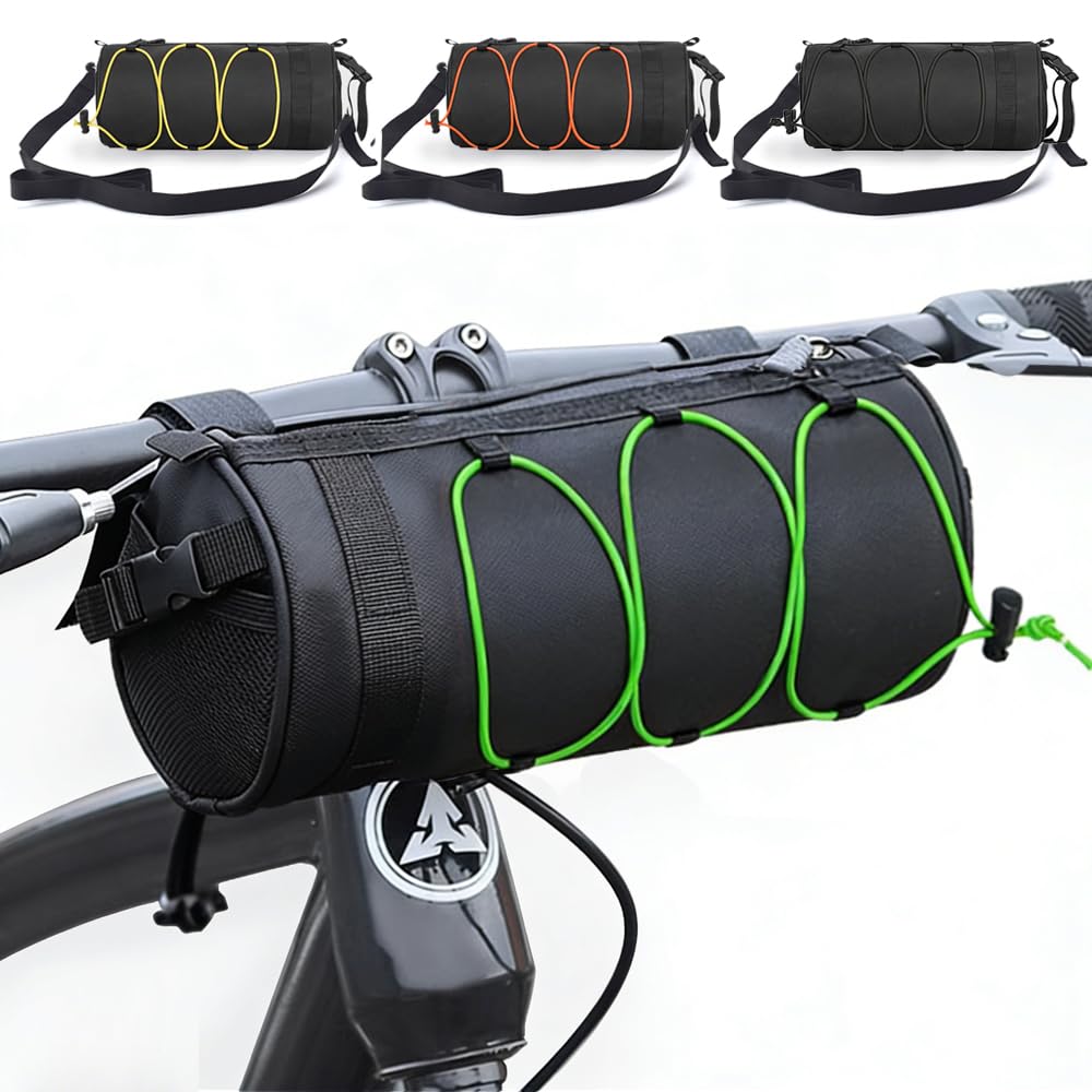 ningzhi Bike Handlebar Bag Waterproof Bicycle Front Roll Bag Large Capacity Storage Bag with Shoulder Strap for Road & Mountain Bikes(Fluorescent Green) — image 1
