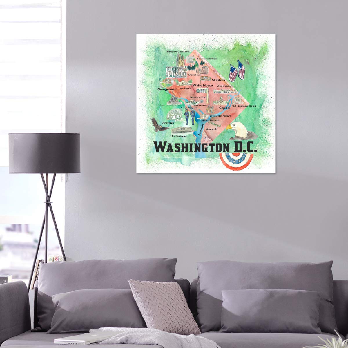 artboxONE Alu-Print 60x60 cm Washington DC Illustrierte Karte von Künstler artshop77
