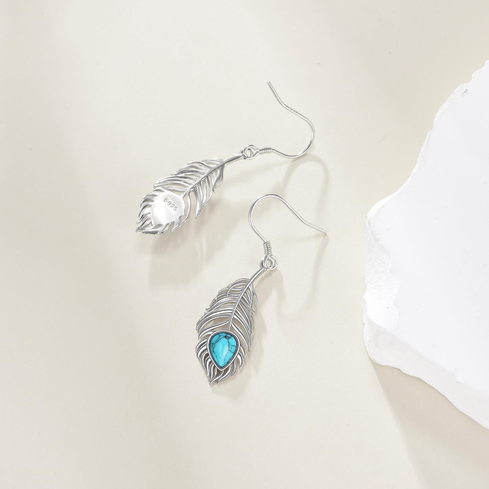 Orecchini pendenti da donna in argento Sterling 925 con piume turchesi, gioielli in stile occidentale