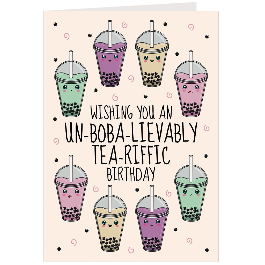 Funny Bubble Tea Birthday Card – Cute Boba Milk Tea Pun Card for Him, Her, Friends & Family – Blank Inside – Large Size A5 with Envelope