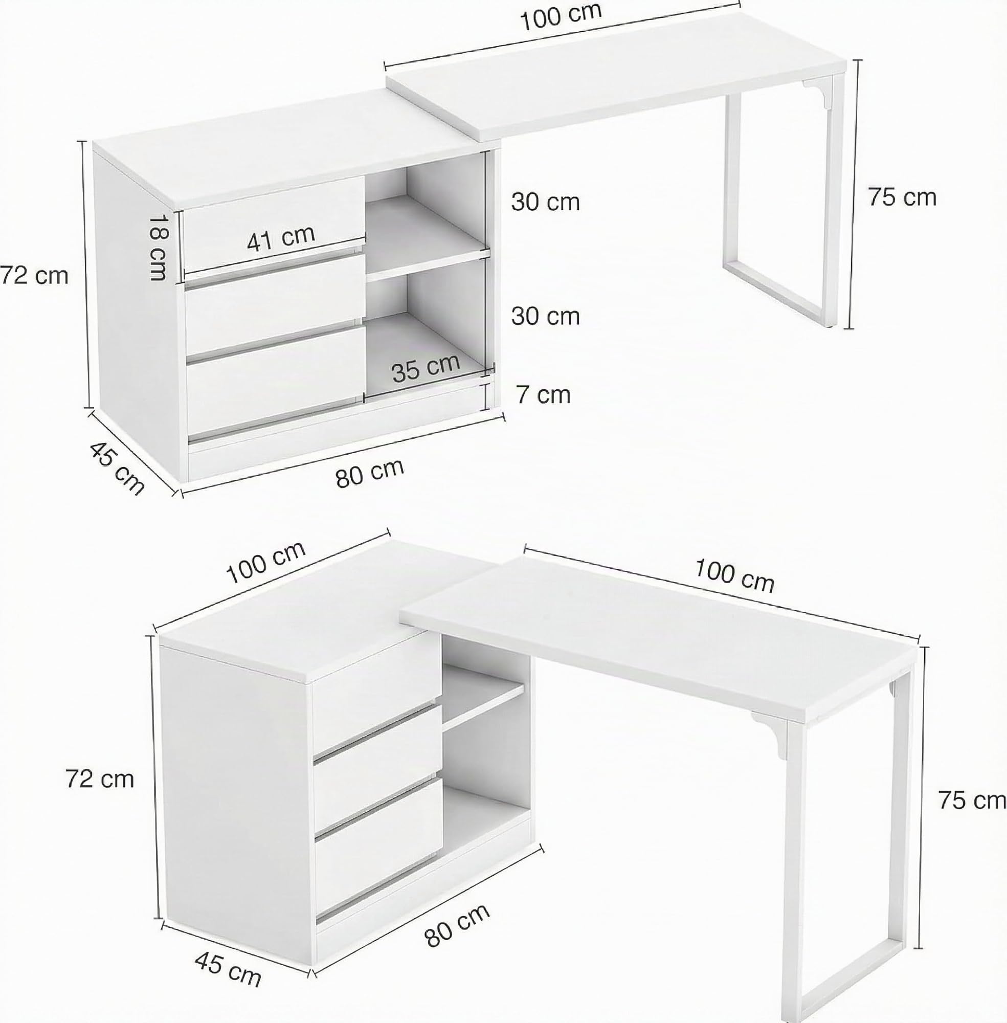 Lailang 25cm Scrivania Computer, Tavolo Angolare, Scrivania Con Cassetti, Scrittoio Elegante, Scrivania Per PC E Stampante, Mobile Scrivania, 25 x 10 x 18 cm, Bianco