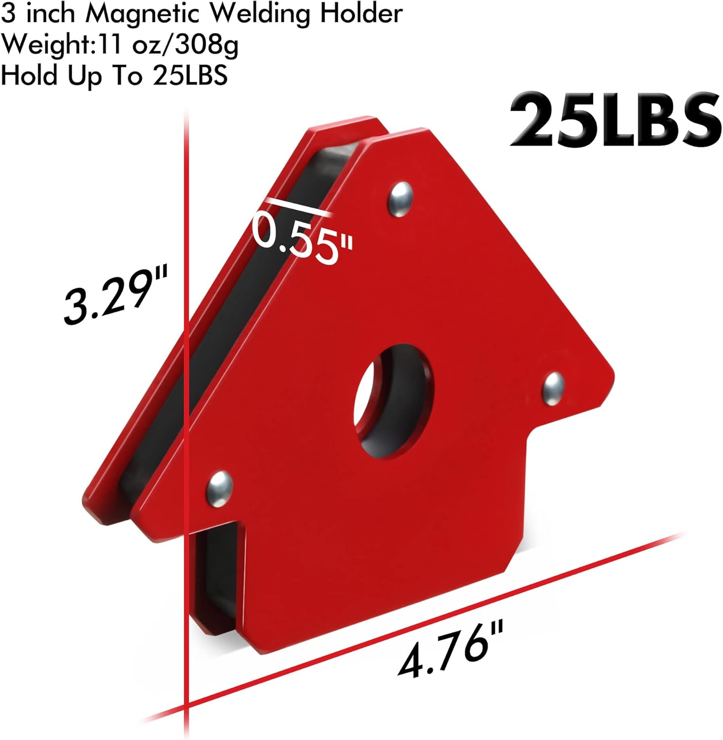 MANUSAGE 25LB Welding Magnet Metal Magnetic Welding Holder 25-lbs Holding Power Welding Accessories, 6pcs 3inch Angle Magnet Holder, Red,black - 