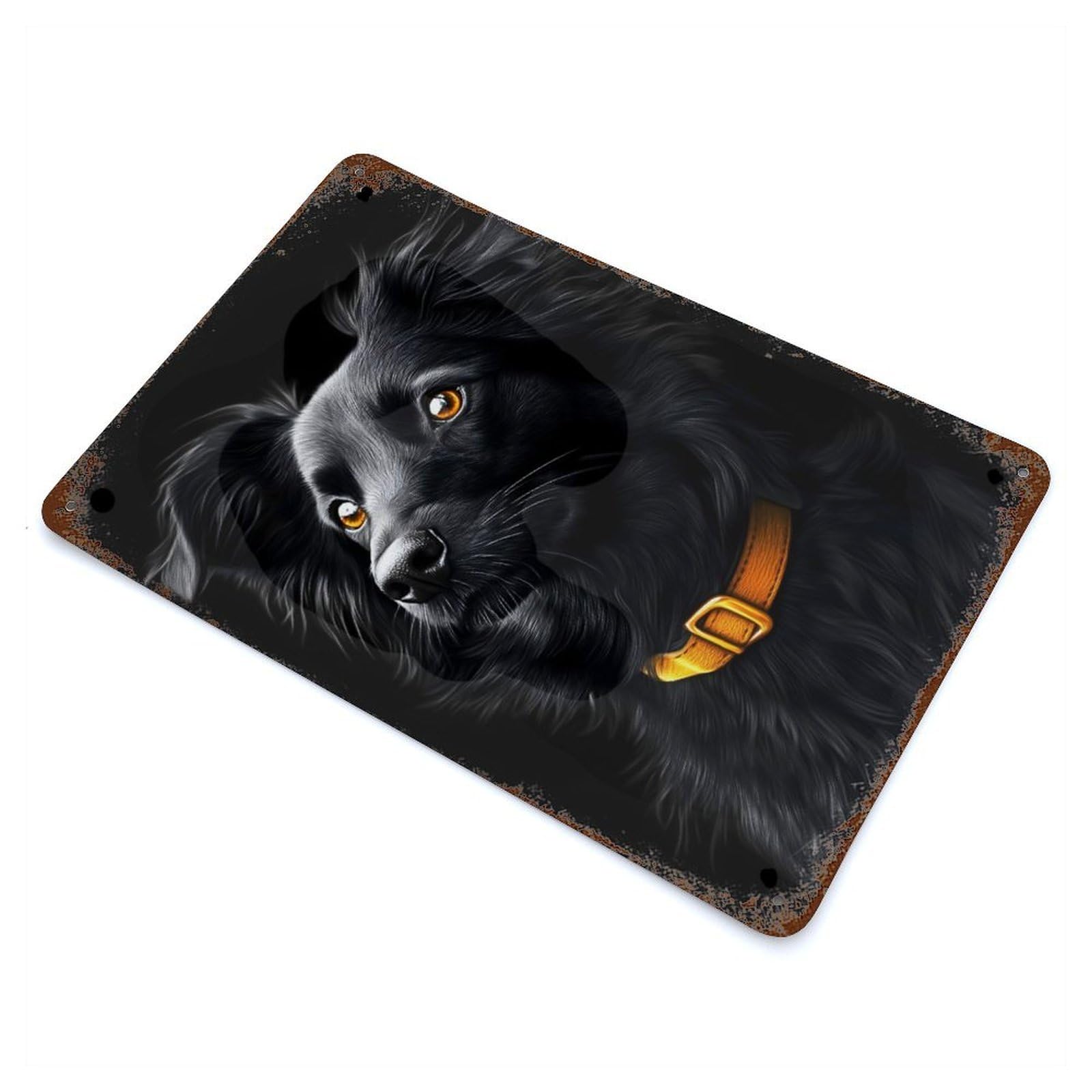 Garage Style Black & Gold Border Collie Vintage Rust Metal Sign 11.8"x7.9", Rustic Home Decor for Bar And Workshop