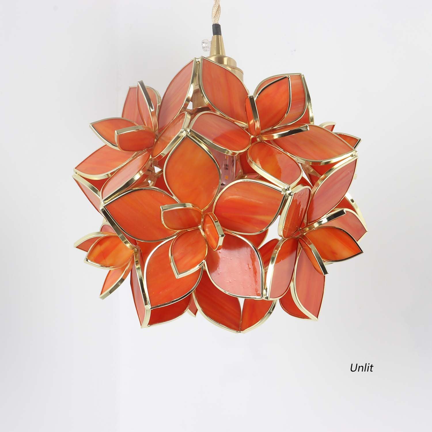 Bieye L10921 Petals Tiffany Style Stained Glass Ceiling Pendant Light with 8-inch Wide Lampshade (Orange, 8" Rose Lily)