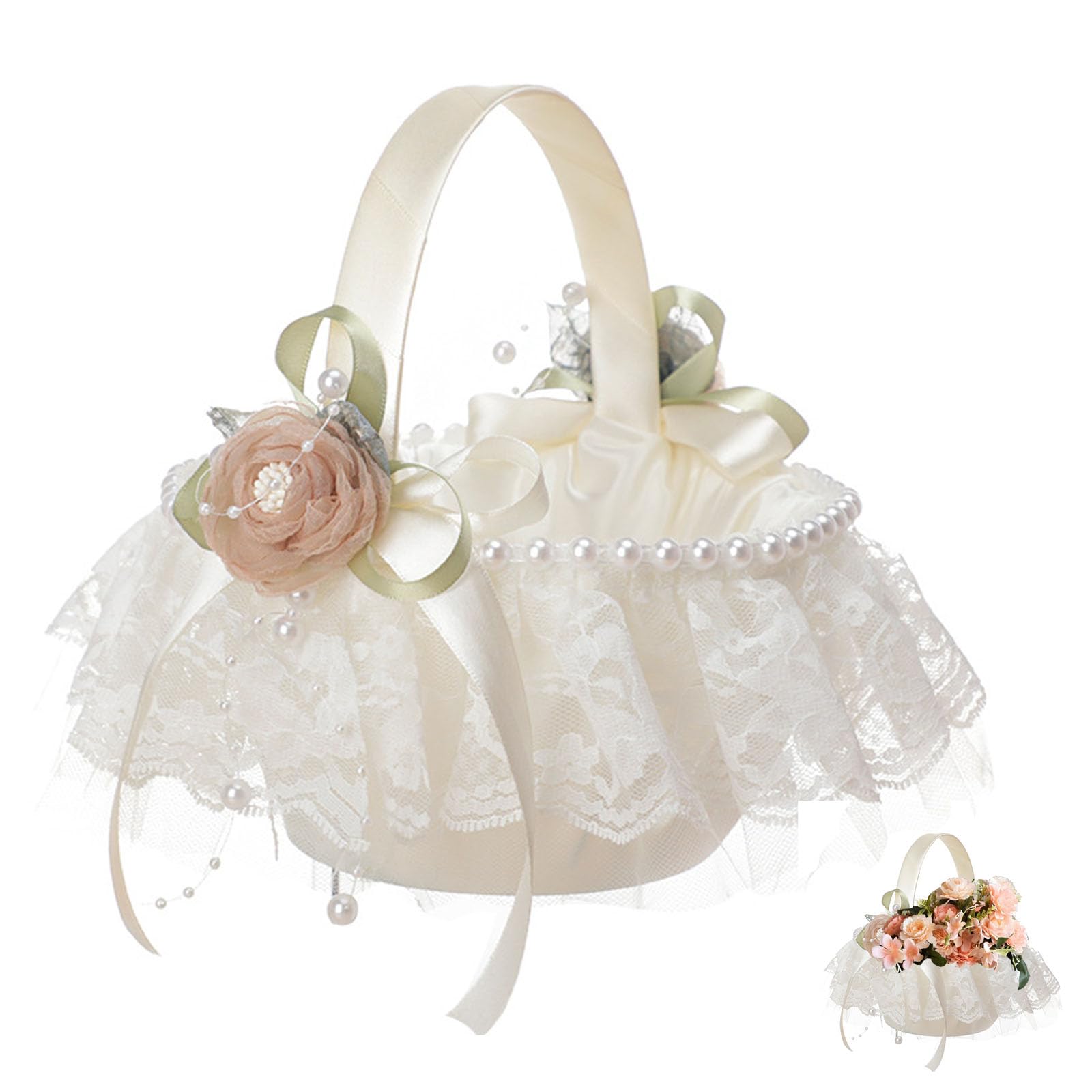 Cesto Per Fiori, Cestini Porta Petali, Cesto Di Fiori In Tessuto, Cesto Da Ragazza Di Fiori, Per La Decorazione Di Nozze, Festa Festival Fotografia Di Nozze Oggetti Di Scena (Bianco)
