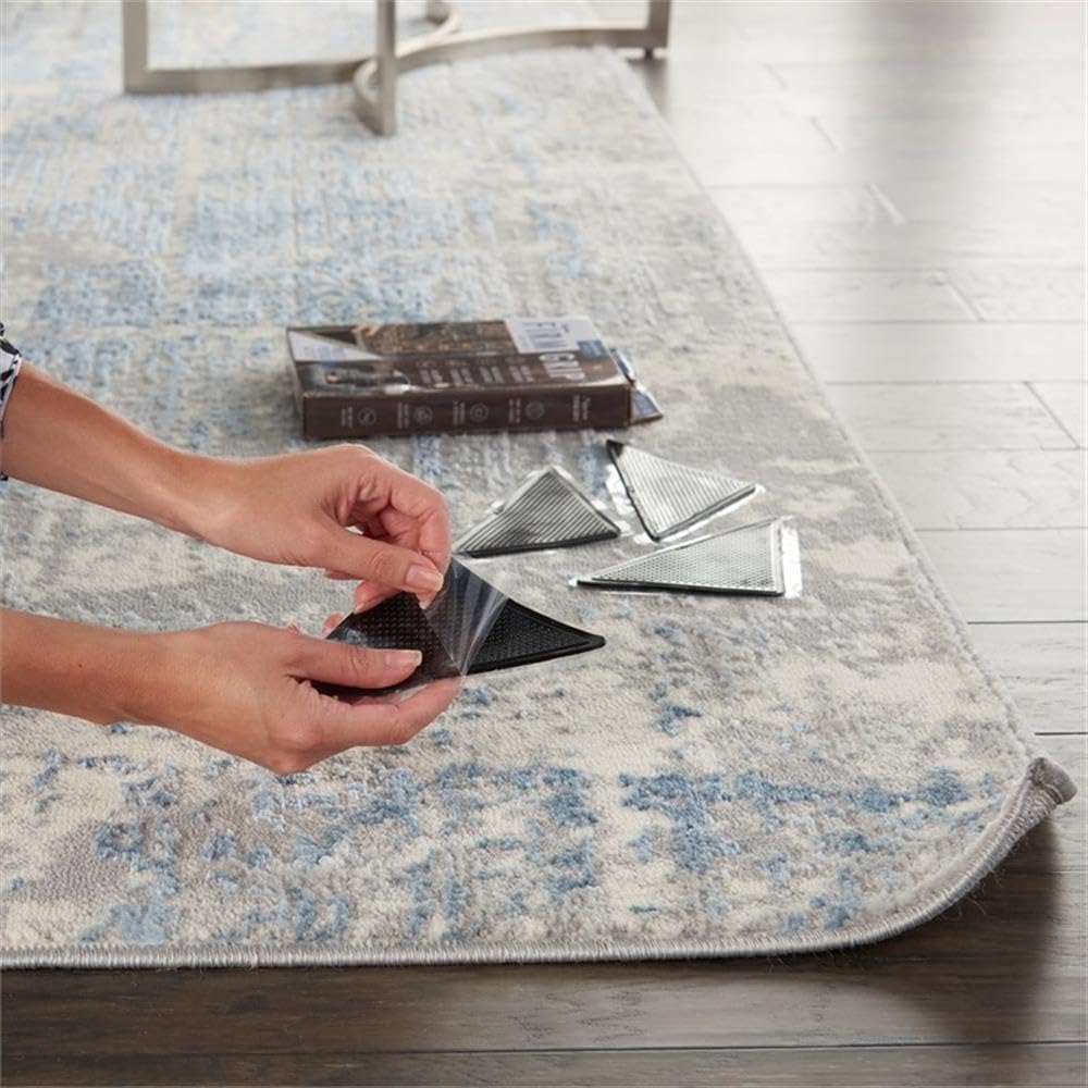 Pemberly Row Rug Gripper 8-Piece, Black Anti-Slip Corner Squares, Reusable and Washable, Fits Any Size Area Rug, No Residue Grip for Indoor Use, Durable Design for Heavy Foot Traffic