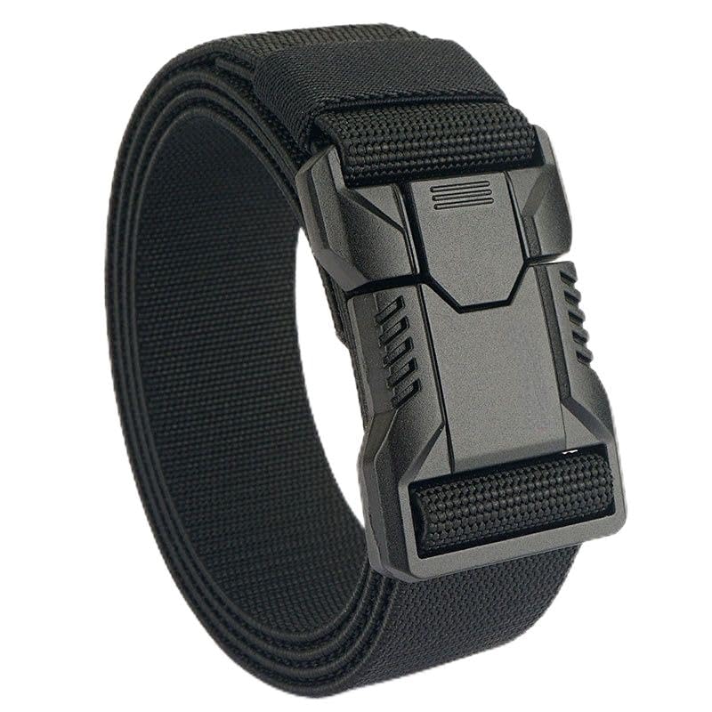 Tactical Nylon Web Belt, Military Style Quick-Release Buckle, Canvas Elastic Belt, Black Grey Khaki