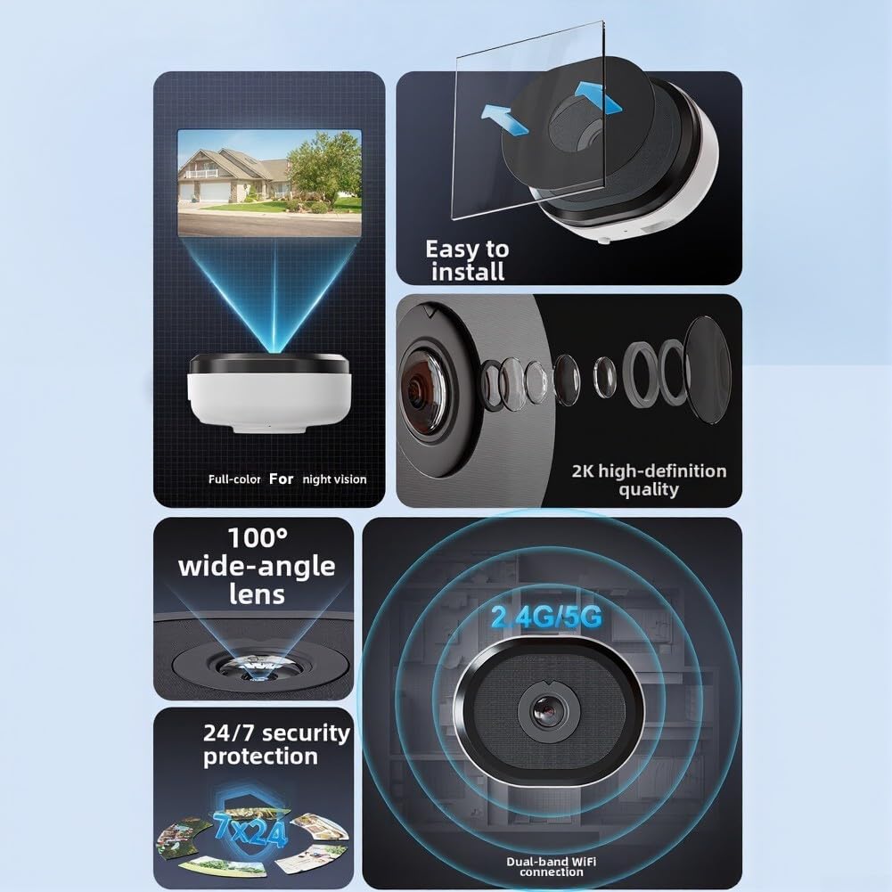 Telecamera Wi-Fi 2K 3MP con AI, visione notturna a colori, audio a 2 vie, WiFi 2,4/5 GHz, telecamera di sorveglianza per interni/esterni, bianco