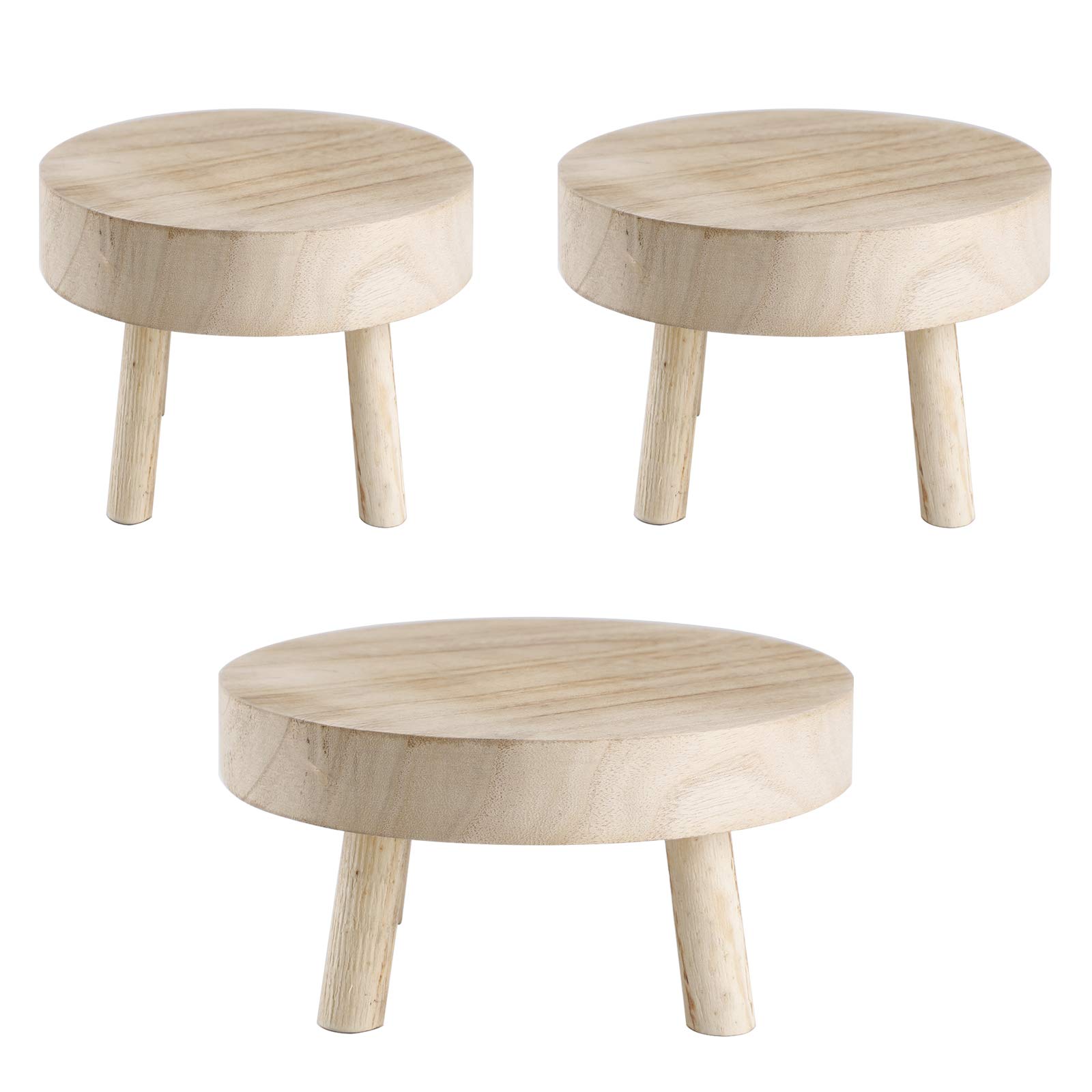 Lot de 3 mini tabourets en bois - Support moderne pour pot de fleurs - Support rond en bois massif - Pour décoration intérieure ou extérieure