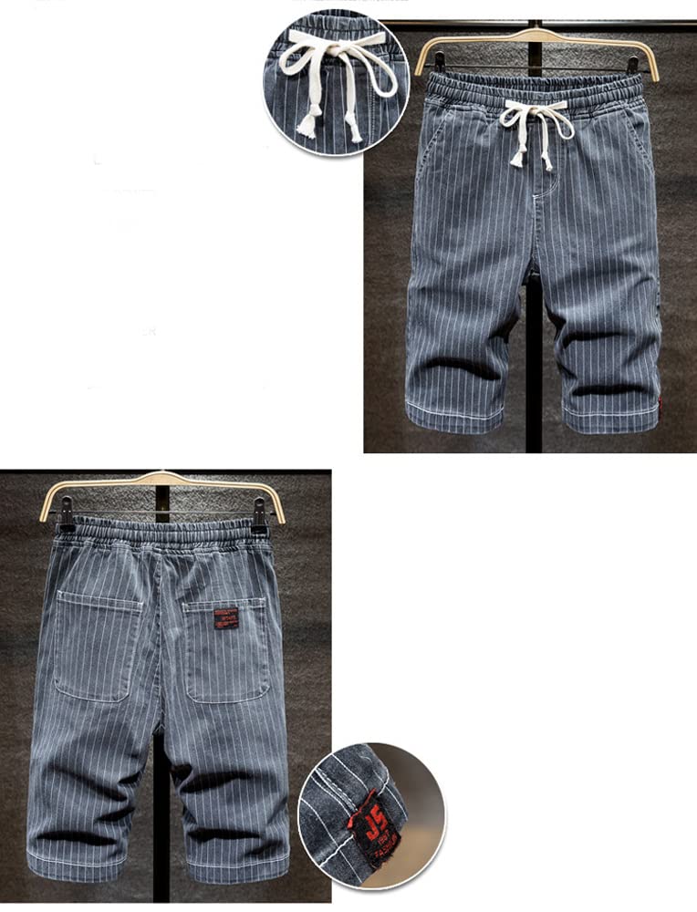 Huixin Męskie dżinsy plus size elastyczny pas w paski nadruk bermudy szorty dresowe cienkie spodenki jeansowe oversize