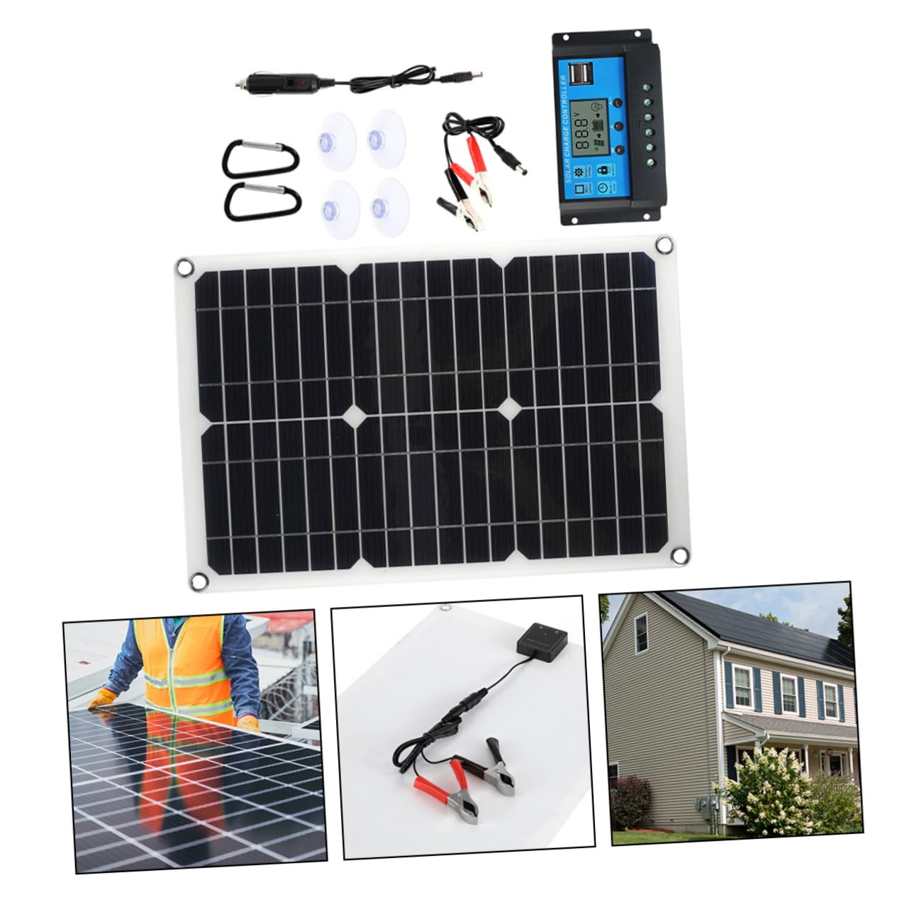Chargeur Solaire Portable 15w 18v Noir, Kit USB Double, Camping