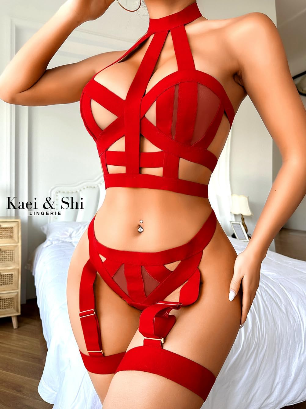 Kaei&Shi Strappy Cutout Lingerie, Halter Backless Garter, Sexy Top Outfits - Image 4