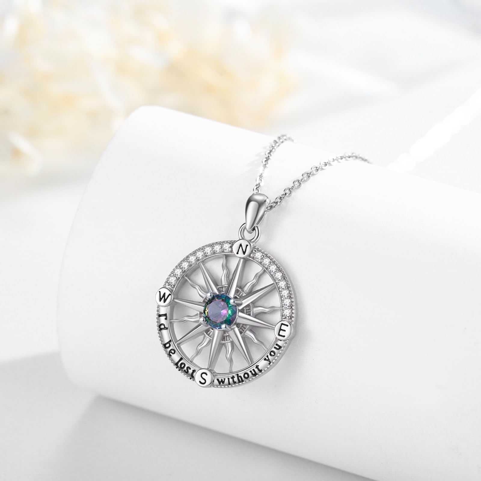 Collana da donna con pietra portafortuna a forma di bussola, in argento Sterling 925, regalo di laurea, classe del 2026, scuola superiore universitaria, con scritta "I'd be Lost without You