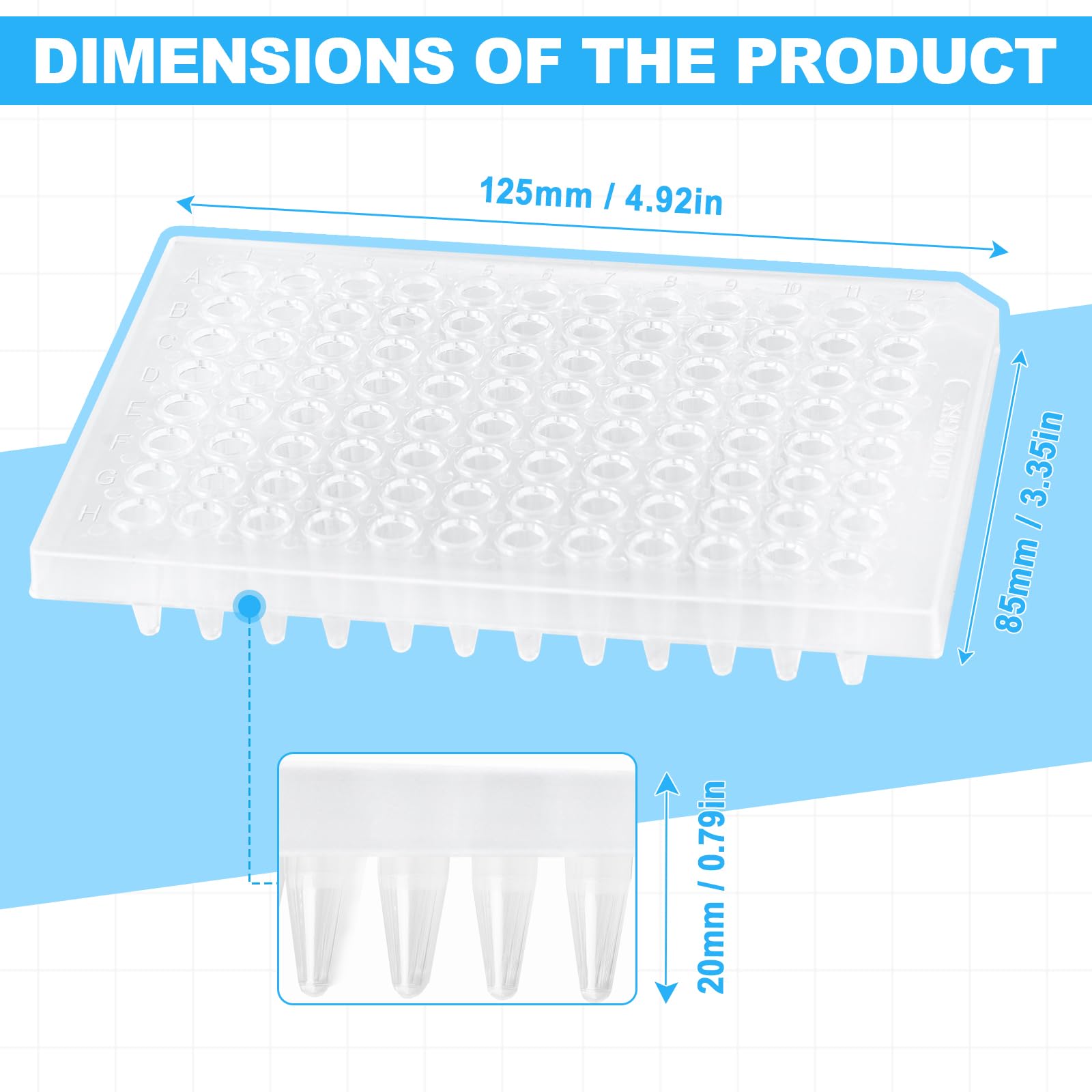 100 Stück 96 Well PCR Platte, Labor PCR Platte, Labor Mikroplatten, Labor-Proben-Mikroplatten für Mikrochemie, 0.2ml, Half-Skirted, Unsteril, Polypropylene, Transparent