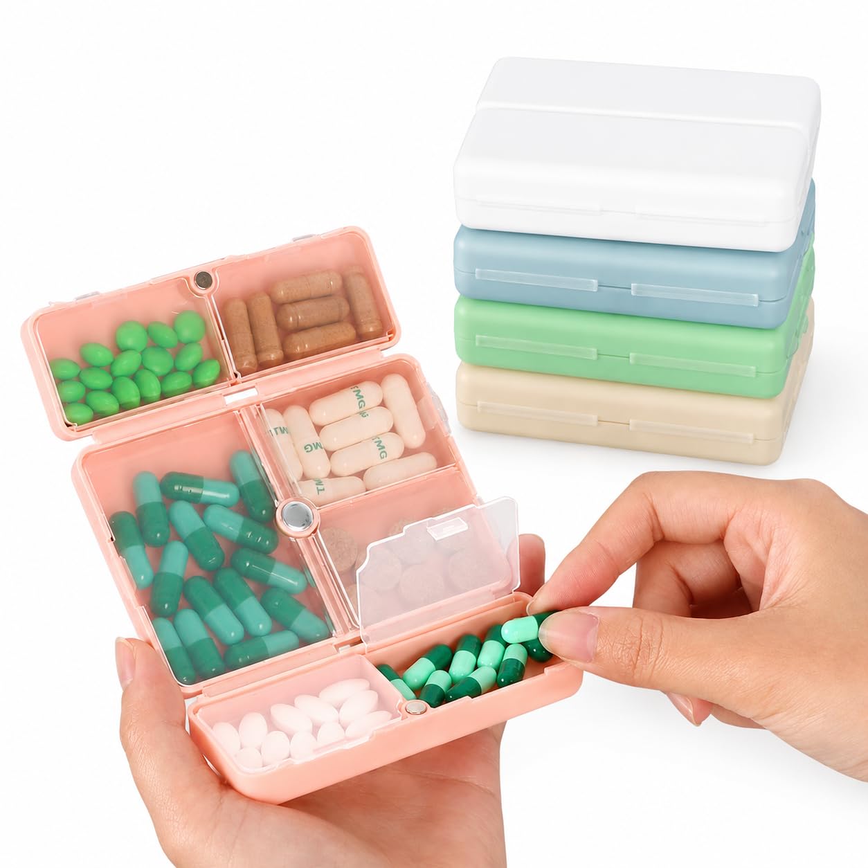 Sumiko Tablets Pill Medicine Organizer Box – 7 Compartment Daily Storage Case for Vitamins, Supplements, Medication – Compact Travel Pill Container (White)-image-14