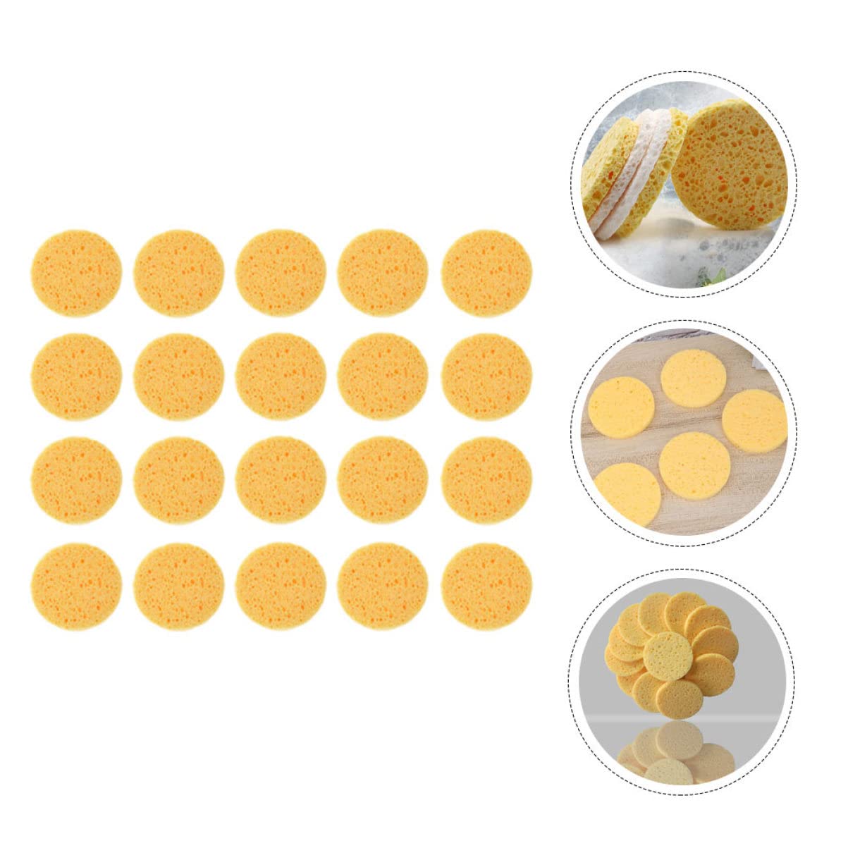 Piumini Cipria Make Up Rotondi in Cellulosa, 100 Pezzi | Gialli, per Casa e Salone, Effetto Naturale, Presa della Polvere, Spugnette Viso