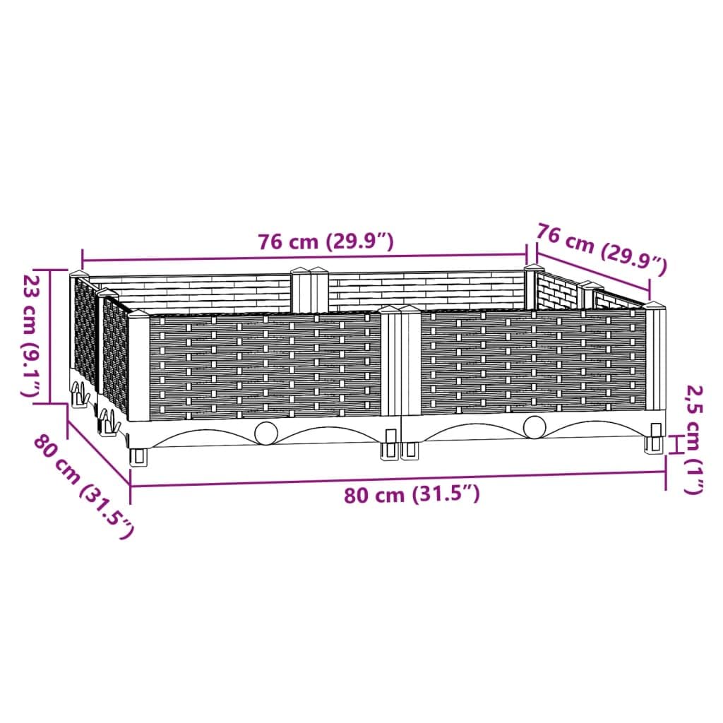 Jardinera para terrazas, bancal elevado, 80 x 80 x 23 cm, de polipropileno, para exteriores, cafés, macizos de flores, cama elevada, cama de cultivo, bancal de hierbas, macetero, gris