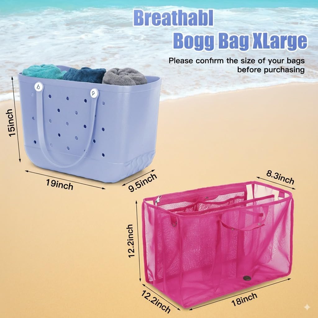 Beach Bag Organizer Insert Compatible with X Large Bogg Bags, Lightweight Mesh Divider Pouch for XL Rubber Tote Bags, Saves Space for Pool, Travel & Family Outings, 18" x 12.2" x 8.3" (Rose Red)