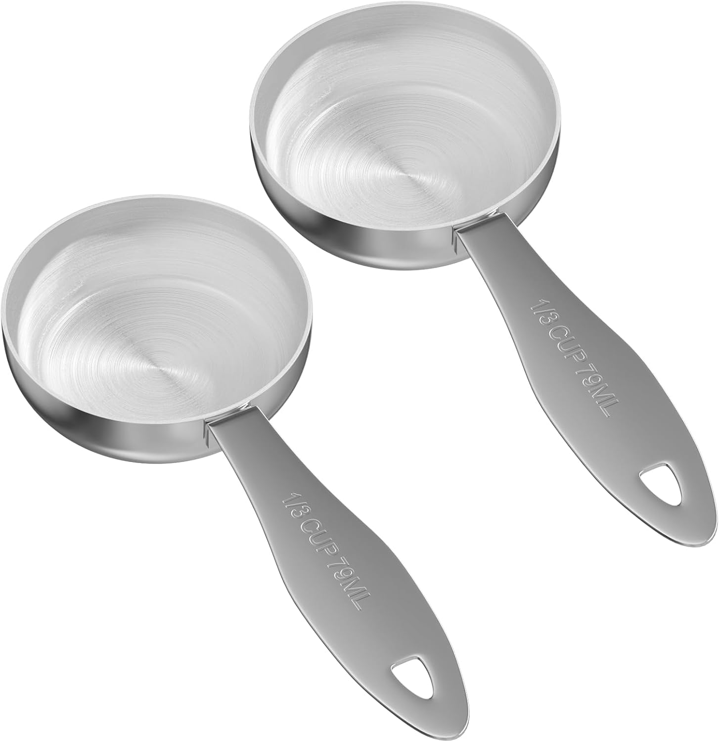 2PCS 1/3Cup(79ml) Stainless Steel Measuring Cup, Heavy-duty Metal Scoop | Food-Grade, Accurate, BPA-Free, Dishwasher Safe, Engraved Marking, Kitchen Essential