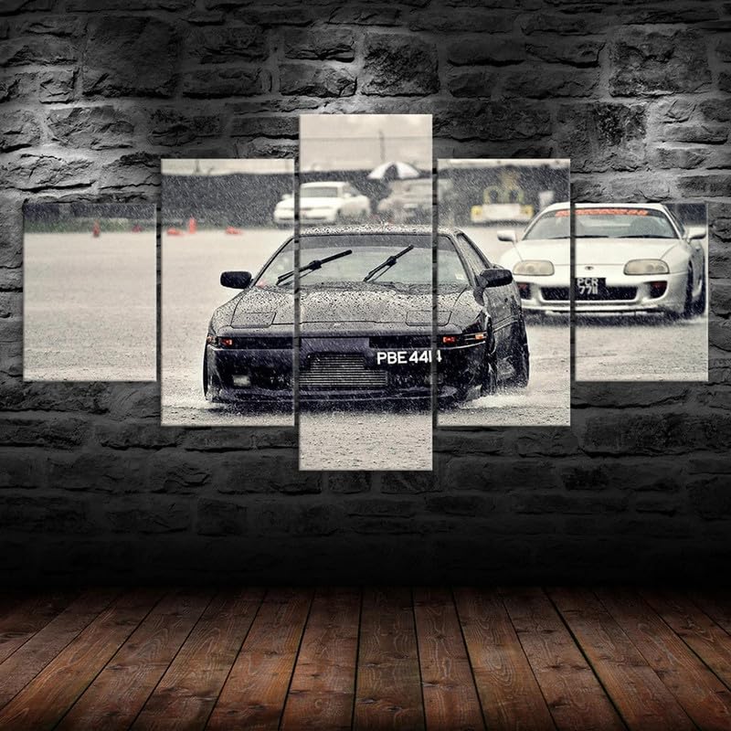 RAPSANI Mural 5 Piezas Pintura en Lienzo,5 Piezas Cuadros En Lienzos Coches de drifting Modular Moderna 5 Piezas,mural pared salon 3d decorativo pared,Listo para Colgar,gift xxl 100x55cm