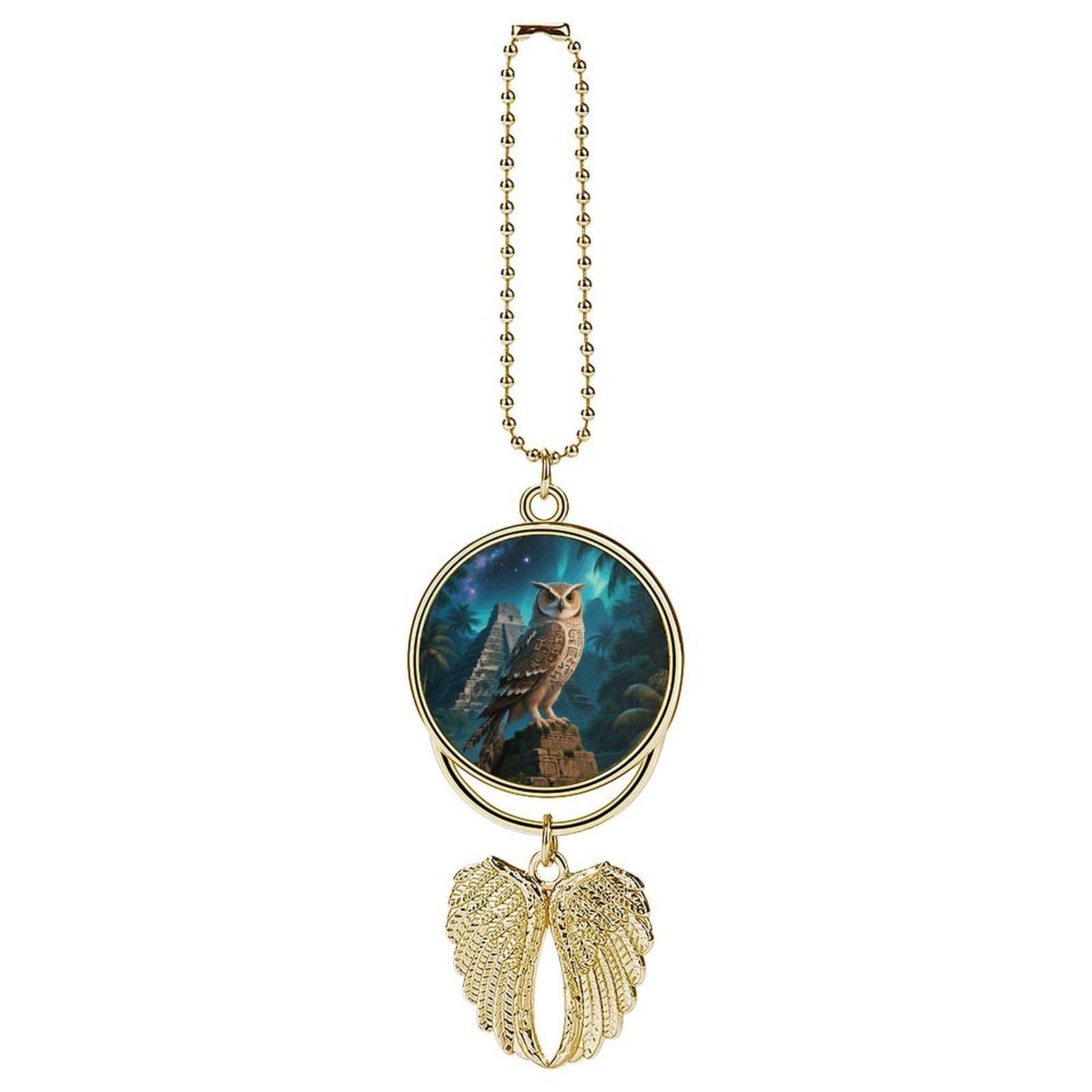 Maya Owl Car Pendant Car Rearview Mirror Pendant Custom Photo Car Hanging Ornament Car Rear View Mirror Hanging Accessories Angel Wing Car Charm Gift for Men Women