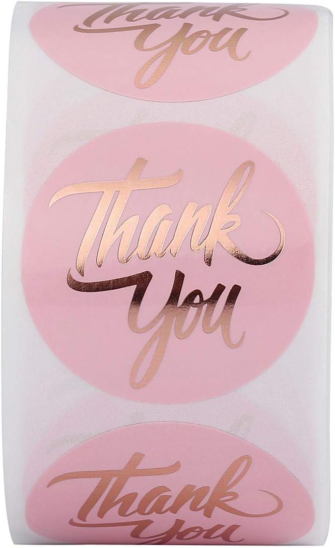 Yoption 1.5 Round Thank You Stickers, 500pcs Pink Mailing Supplies Labels Per Roll, Pink