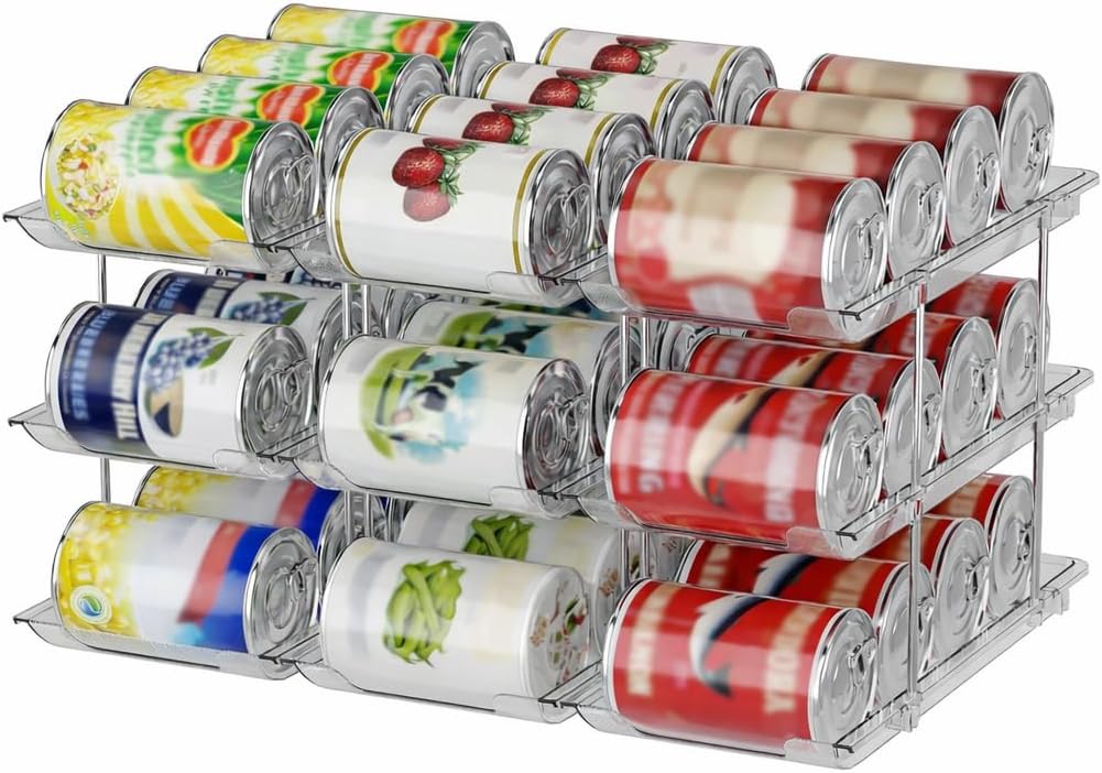 Stackable Soda Can Organizer for Refrigerator, Soda Can Dispenser Water Bottle Organizer, Fridge Organizer & Stackable Drink Organizer for Fridge(4 Tier - Hold 12)