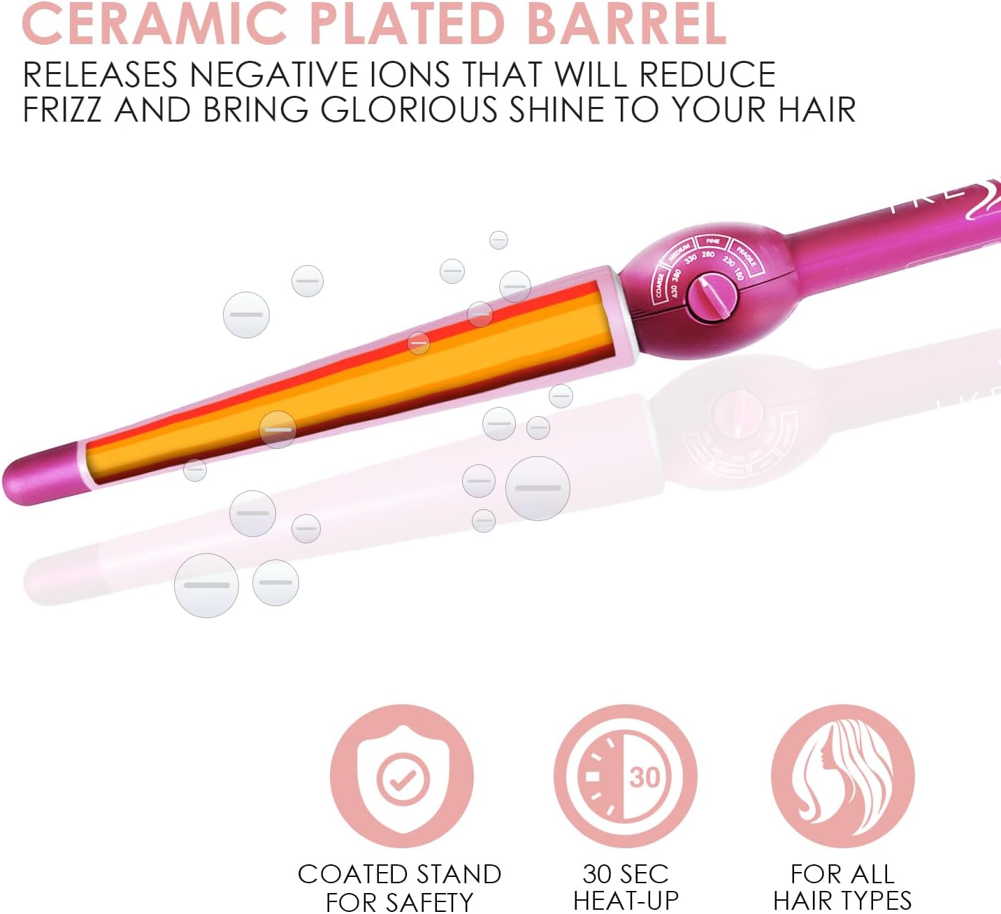 Mr Big Tapered Curling Wand – Long Barrel with Ceramic Coating for Long Hair – Conical Shape, 6 Heat Settings, Dual Voltage, Auto Off – Unique Taper from 2/3” to 1.25” Diameter