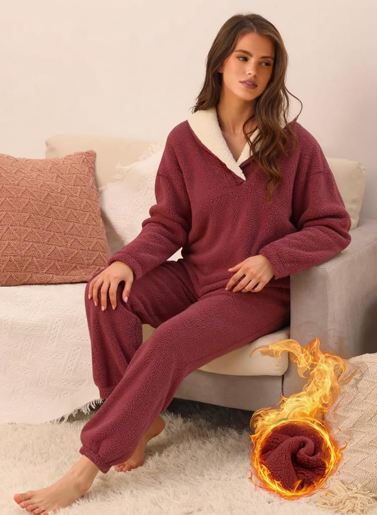 Muchpow Womens Fluffy Pajamas Set Winter Warm Fleece Oversized Pullover Fuzzy Pants Sets Plush Loungewear 2 Piece Pjs - Image 5