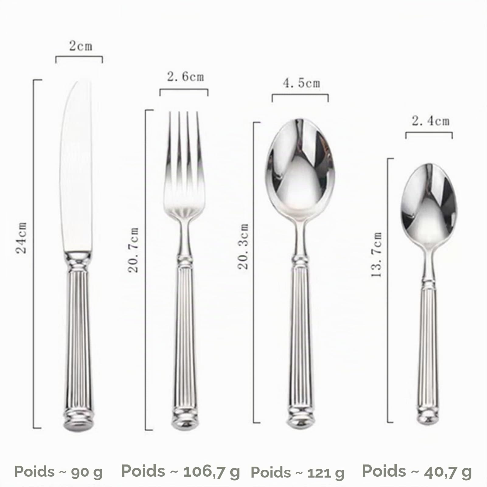 Couverts 4 pièces Europe Argent Luxe Mode Couverts Ensemble en Acier Inoxydable créativité Cadeau Colonne Romaine Couverts (Color : 1 Set 4pcs)