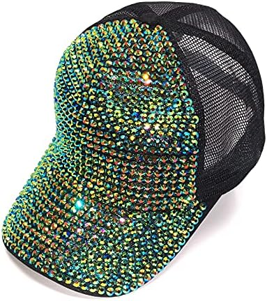 Bling Baseball Cap for Women with Full Diamond Design Adjustable Ladies Baseball Travel Cap (Green)