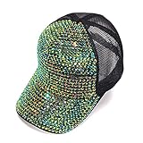 Bling Baseball Cap for Women with Full Diamond Design Adjustable Ladies Baseball Travel Cap (Green)